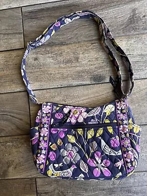 Vera Bradley Floral Nightingale Large Quilted Zip Handbag Purple Navy Blue • $16