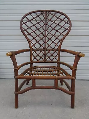 Peacock Tall Chair Bamboo Rattan Regency Balloon Wicker Ficks Reed Boho Trellis • $399