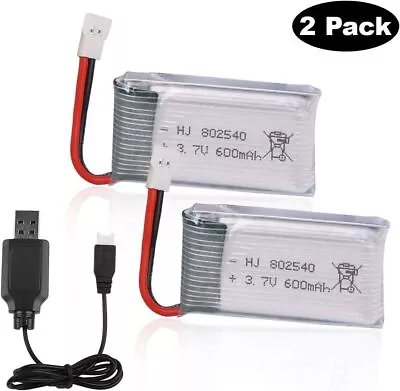 2 Pcs 3.7V 1S  LiPo Battery + USB Charger JST/SM/XH2.54 Plugs For RC Mini  Drone • £12.19