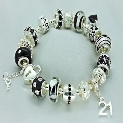 Personalised Jewellery BLACK Bracelet 18th 21st Sister Mum Nana Birthday Gifts • £11.99