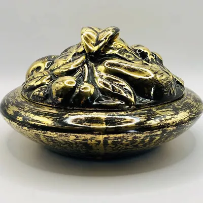 $17.79 • Buy Vintage Stangl Pottery 22k Black Gold Hand Painted Bowl W/Lid 5180, Fruit Design