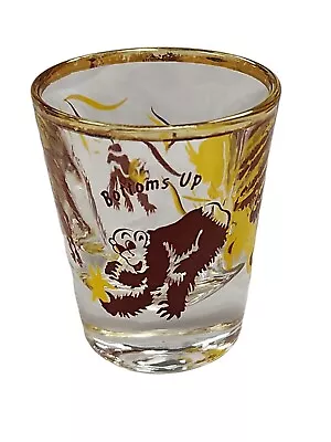 Vintage Monkey Shot Glass  Bottoms Up  Brown Yellow Mid Century Barware Gift • $14