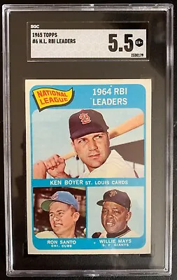 1965 Topps N.l. Rbi Leaders #6 K. Boyer/r. Santo/w. Mays Sgc 5.5 Ex+ Pop 6 • $48.55