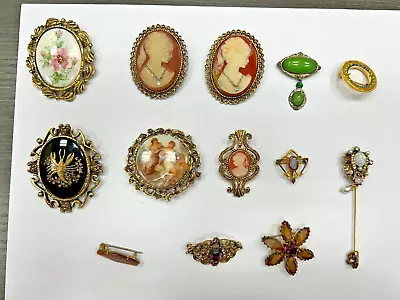 Antique/Vintage Brooch Pin Lot Cameos Rhinestone Micro Mosaic Gold Filled ++ • $19.99