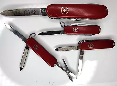 Lot Of 4 VTG Victorinox Swiss Army Knives 1 Reg 3 Minis Stainless Steel 1990s • $35.88