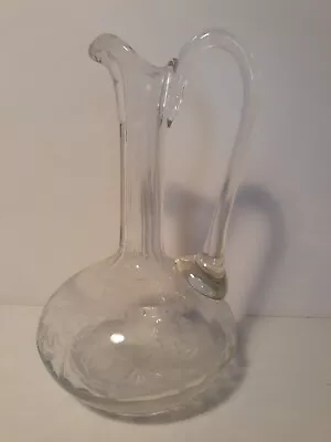 Vintage Glass Decanter Pitcher. Cut Glass Applied Handle • $15