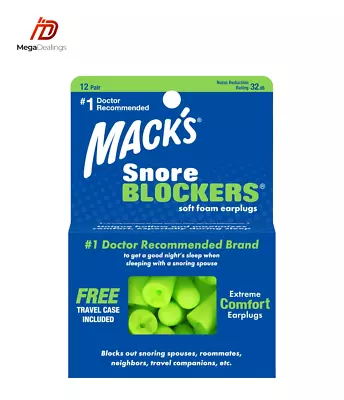 Mack's Snore Blockers Soft Foam Earplugs 12 Pairs Extreme Comfort Earplugs • £10.99