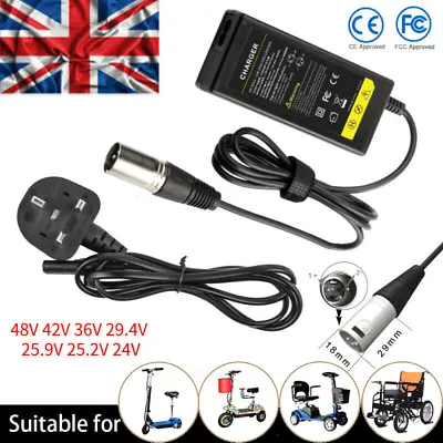 AC/DC Male 3-Pin XLR Charger For Lead-Acid Lithium Battery Power Supply W/ Cord • £12.49