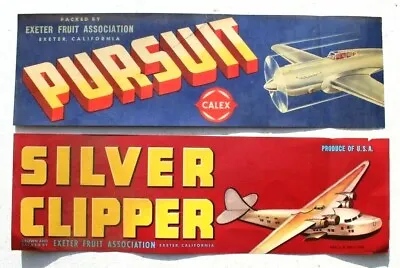 Vintage Lot 2 Silver Clipper Exeter / Puruit Fruit California Crate Label  • $10