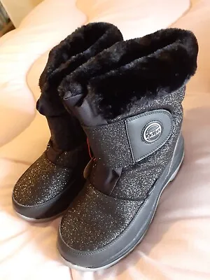 BNIB Gorgeous Ladies KICKERS Jumpsnow WPF Noir Brilliant Black Glitter Boots UK5 • £35