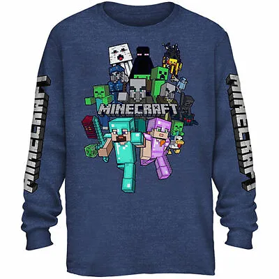  Minecraft Characters Creeper Enderman Ghast Boys Girls Long Sleeve Blue Shirt • $9.99