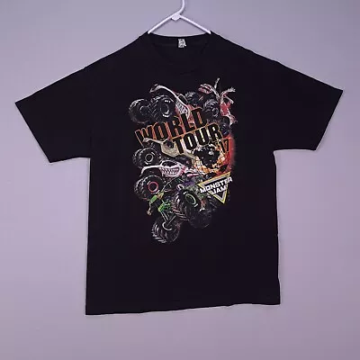 Monster Jam Shirt Mens Large Black 2017 World Tour Graphic Short Sleeve Casual • $11.87