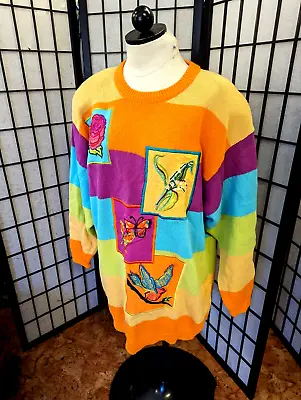 Vintage IB Diffusion Womens Cardigan Sweater  Stripes L Colorful 80s 90s Tunic • $29.95