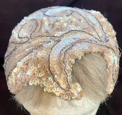 Vintage 1950s Harry Sperling Cocktail Hat Covered In Silver/white Sequins+beads • $49.99