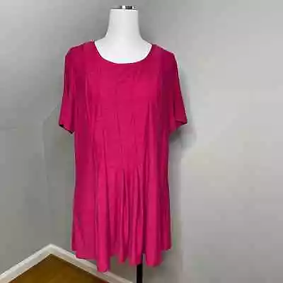 Roaman's Pink Short Sleeve Pleated Fit And Flare Pullover Tunic Top • $15