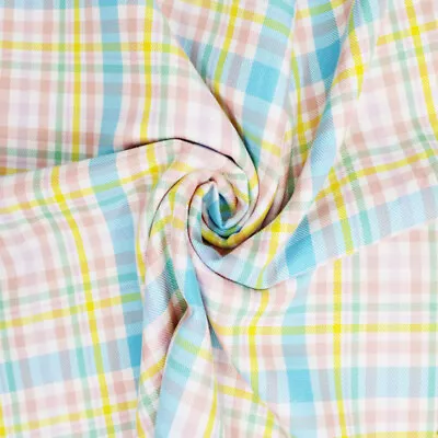 Polyviscose Tartan Fabric Fashion Rainbow Pink Scottish Plaid Check Woven • £1.50