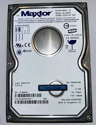 MAXTOR 6L200P0 200GB 3.5 7200RPM IDE Ultra ATA133/ATA-7 8MB  • $9.99