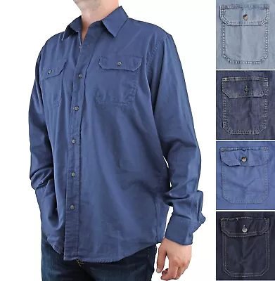 Wrangler Men's Shirt Flex Comfort Fit Button-Up Denim Two-Pocket 100% Cotton • $24.99