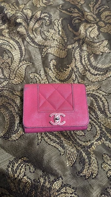 $375 • Buy CHANEL Mademoiselle Caviar Quilted Leather Pink Card Holder Trifold Wallet CC