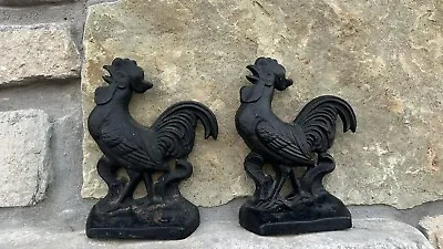 Vintage Rooster Cast Iron Bookends Door Stop Black Felt Bottom 1122 Pair • $10.95