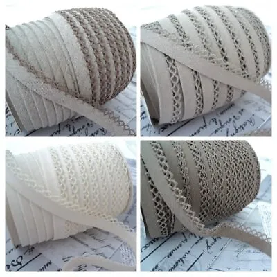 25m Roll - Linen PICOT Lace Bias Binding - Folded Trim Sewing WHOLESALE • £37.99