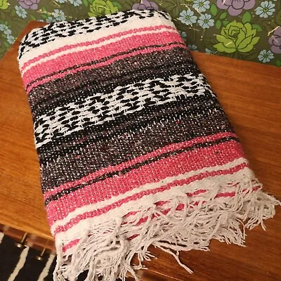 £14.99 • Buy Small Pink Mexican Woven Stripy Falsa Yoga Beach/Picnic Blanket / Throw