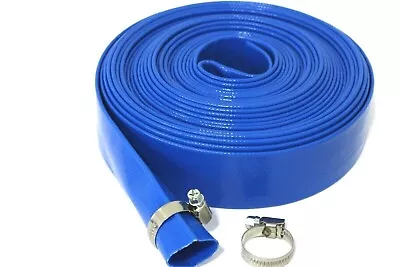£12.95 • Buy 2 HOSE CLIPS +10M X 25mm BLUE  LAYFLAT HOSE WATER PUMP SUBMERSIBLE PUMP HOSE 
