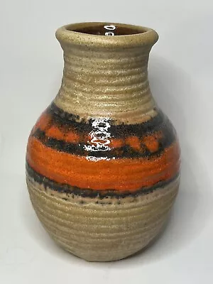 Vintage ORANGE Tan Striped Art Pottery Vase West Germany Mid Century Modern MCM • $49.50