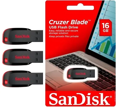 Sandisk CRUZER BLADE 16 GB USB Flash Pen Disk Thumb Drive MEMORY STICK 16GB Lot3 • $15.95