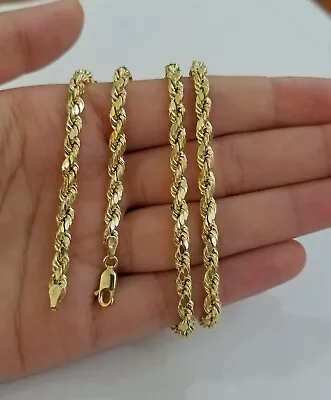  Mens REAL 10k Yellow Gold Rope Chain Necklace Diamond Cuts 4mm 25  For Pendant • $573.35