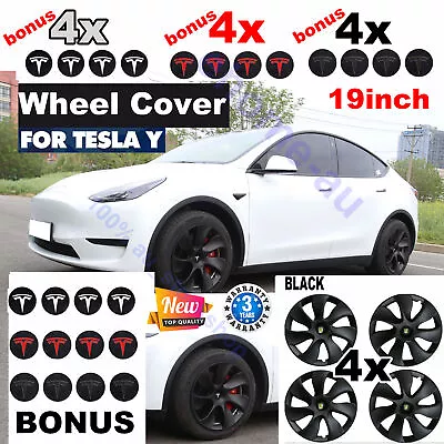 For Tesla Model Y Wheel Cover Caps 19'' Rim Hubcap Hub Cap Set Of 4 Matte Black • $139.50