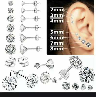 £0.99 • Buy Real 925 Sterling Silver Cubic Zirconia Studs Earrings Men Ladies Women Kids Set