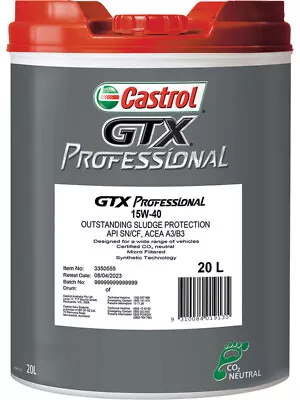 Castrol 15W-40 Gtx Professional Engine Oil 20 Litre (3350555) • $295.60