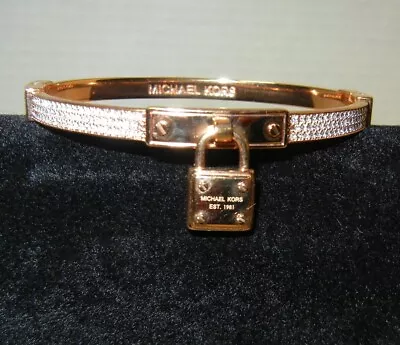 MICHAEL KORS Cuff Bracelet Padlock Charm & Crystals  NWOT • $38.75