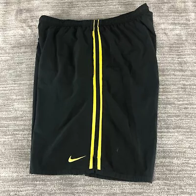 Nike Fit Active Shorts Mens Large Black Yellow Strips 9  Inseam Athletic • $10