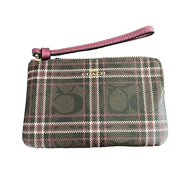 Coach Wristlet Women's One Size Small Zip Pouch Card Brown Plaid • $13.05