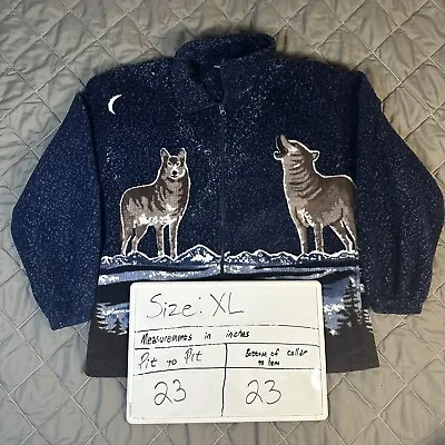 VINTAGE Wolf Nature Jacket Mens Extra Large Blue Outdoors AOP 90s Stars Howl • $39.99