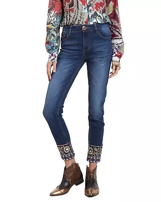 NWOT DESIGUAL Exotic Jeans Stretchy Embellished Mid Rise Skinny Jeans / Sz 32 • $59