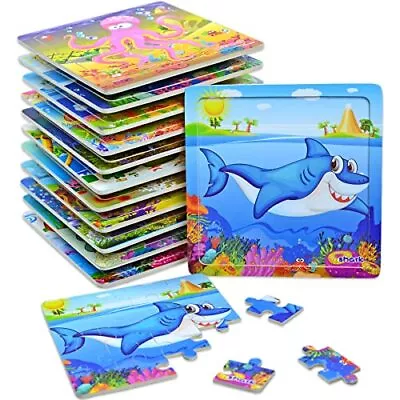 Vileafy 12Pack Easy Wooden Jigsaw Puzzles For Kids Age 4-8 Years Old Sea Anim... • $37.73