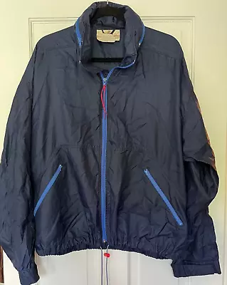 VTG EMS Eastern Mountain Sports Windbreaker Rain Jacket Blue Large L Zip Hood • $19.99