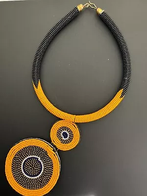 African Maasai Beaded Choker Necklace Ethnic Boho Masai GLASS SEED BEAD YELLOW • $20