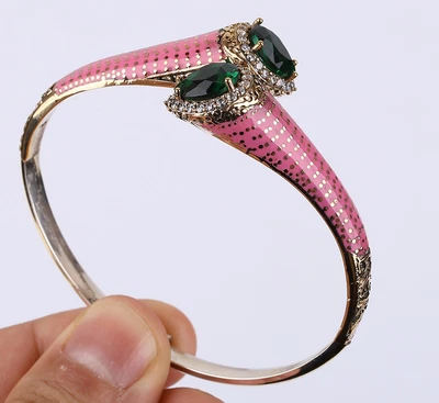$52.75 • Buy Enamel Turkish Simulated Emerald .925 Silver & Bronze Bangle Bracelet #43620