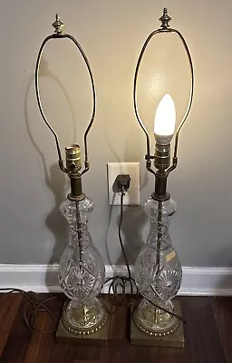 Vintage Lead Crystal Cut Lamps Made West Germany Needs Work No Lamp Shades 30.5 • $20