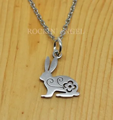 £6.99 • Buy Cute Floral Bunny Rabbit Pendant Necklace, Ladies, Girls Gift Stainless Steel