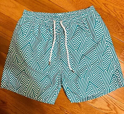 Green & White Men's Swim Trunks - Med. (MSRP: $145)  (Vilebrequin Designer) • $40