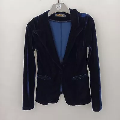 Yiziqi Velvet Blazer Blue Size Small Stretch Long Sleeve One-Button Women's • £13.49