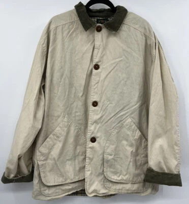 $47 • Buy Vintage J Crew Coat XL Canvas Flannel Lined Barn Chore Jacket Corduroy Trim