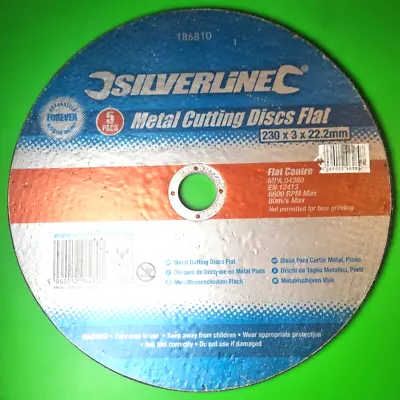 Silverline Metal Cutting Discs Flat 230 X 3 X 22.5mm Flat Centre 6600 Rpm 80m/s • £6