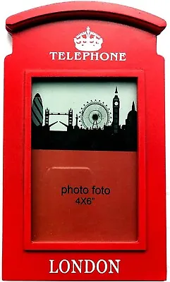 Wooden Photo Frame 6X4 Inch Red Public London Telephone Booth Box British Souven • £8.99