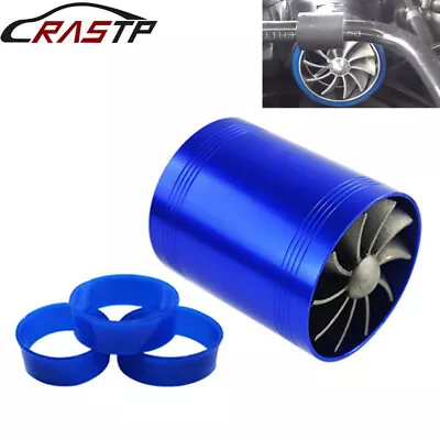 $21.55 • Buy Turbo Charger Double Air Filter Intake Fan Fuel Gas Saver Kit With Logo Blue